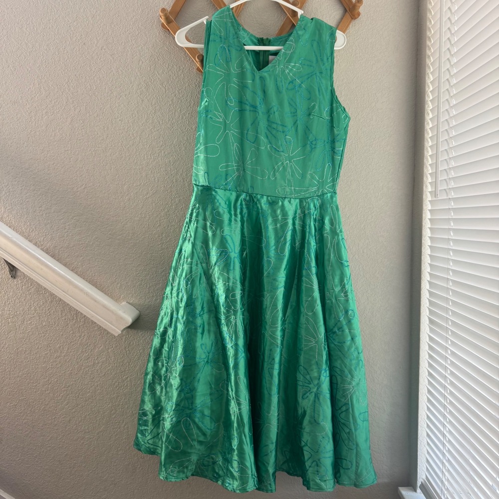 Disney Inside Out Disgust Costume Dress Green Glitter Floral Sleeveless Large